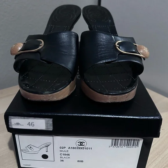 Authentic Chanel Wooden Mules with Chanel Box - Picture 3 of 13